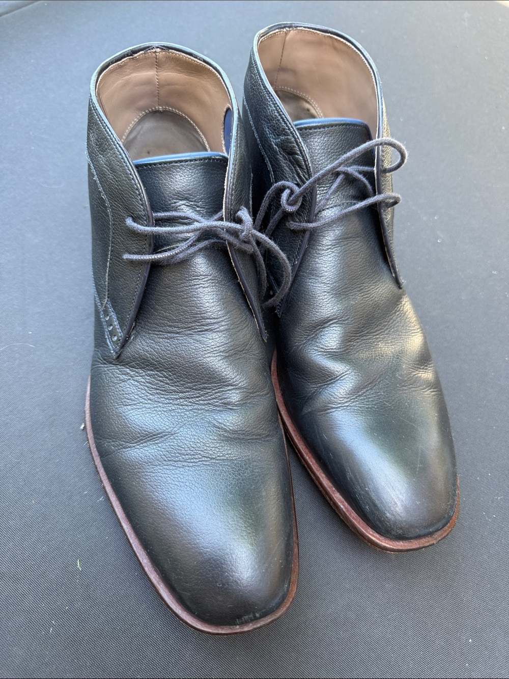 Blue Leather Chukka Boots with Brown Outsole